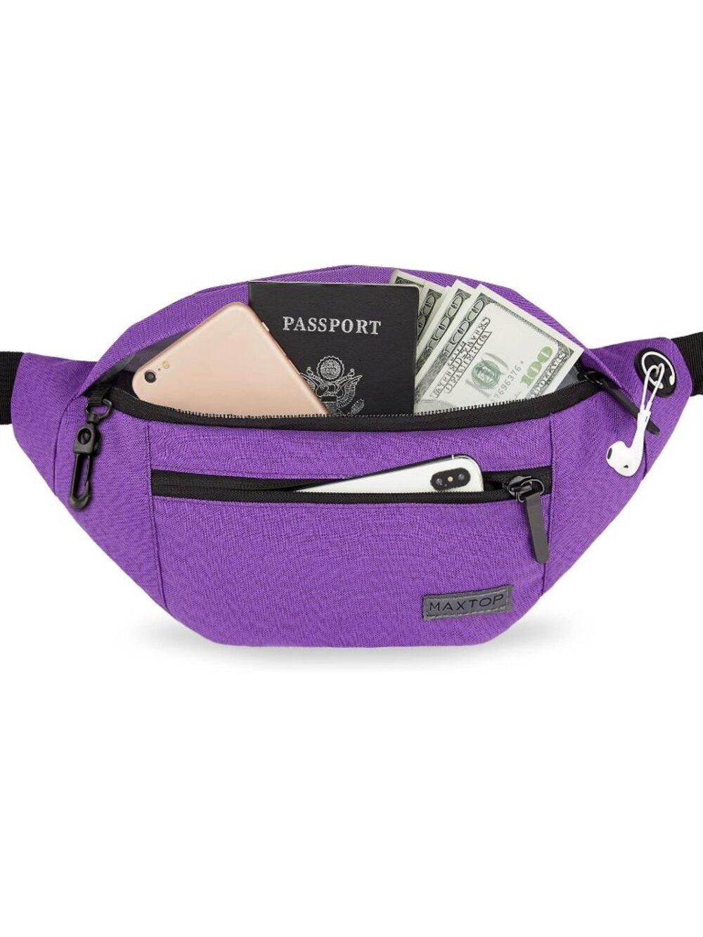 Mens Purple Large Crossbody Fanny Pack With 4-Zip Belt Bag Waist Pack Travelling